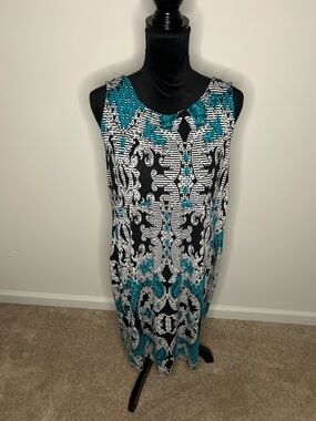 JM Collection Teal, Black & White Sleeveless Maxi Dress
